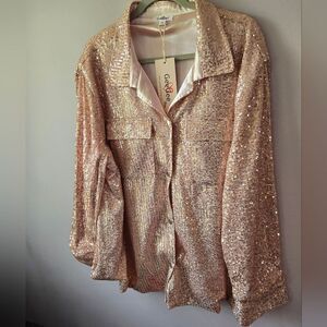 GeeGee Plus Rose Gold Sequin Shacket Button Down Jacket 3XL NWT